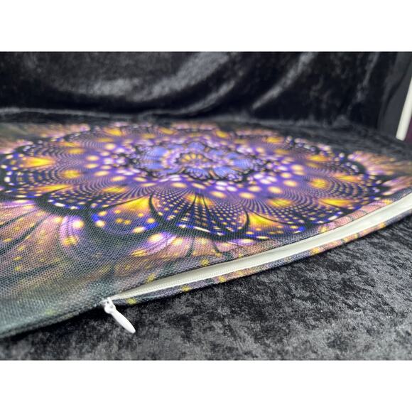 Purple Canvas Mandala Flower Sacred Geometry Vintage Throw Pillow Cover - Picture 5 of 5
